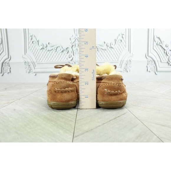 LL Bean Kid's Brown Wicked Good Moccasins Suede Shearling Lined Slippers Size 1 - Picture 8 of 9